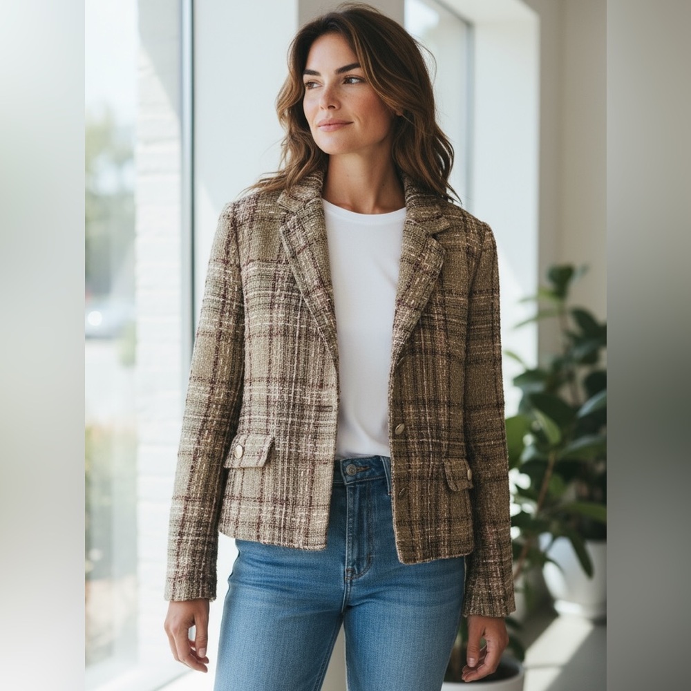 ZARA Texture Tweed Cropped Feminine Bloggers Blazer Coat Jacket